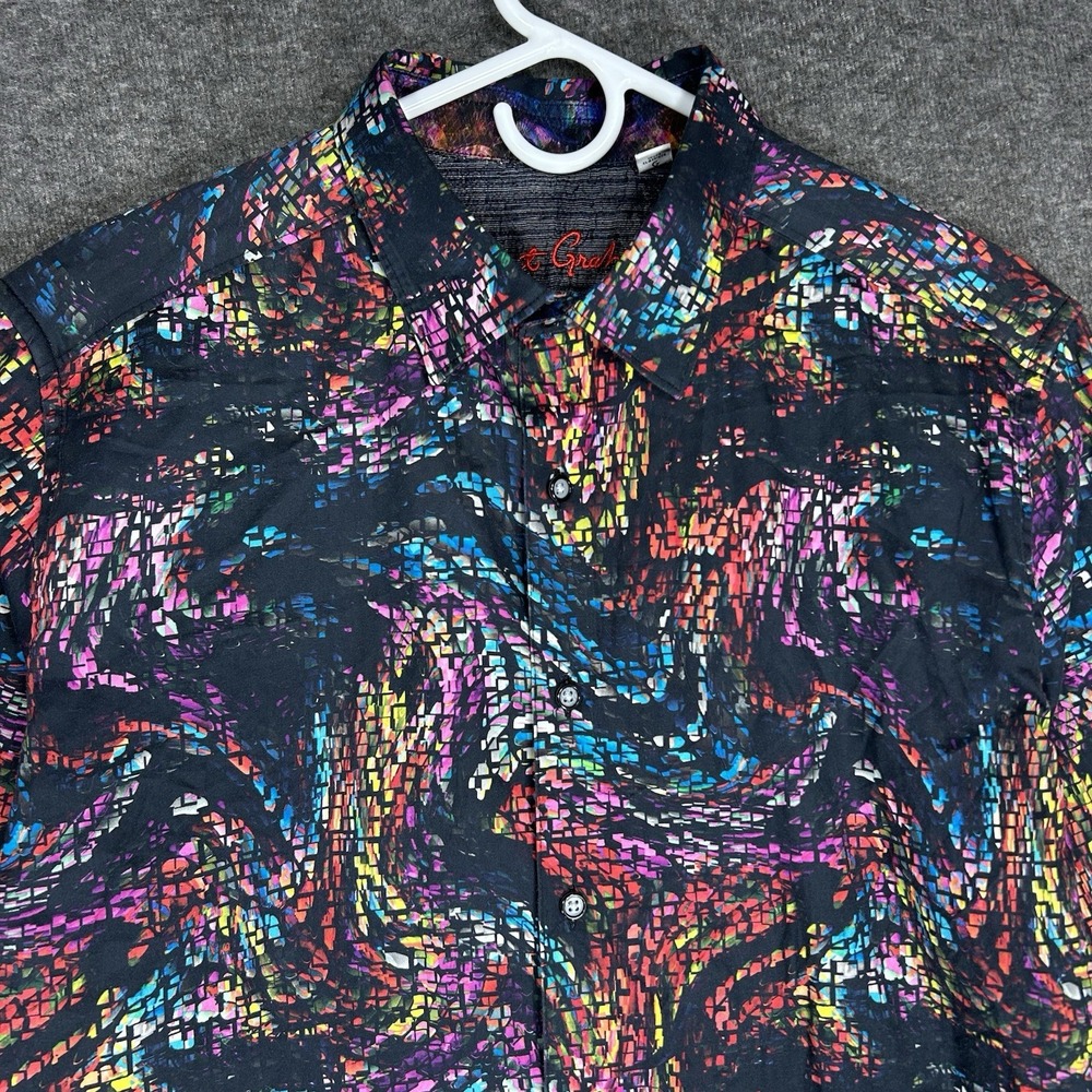 Robert Graham Shirt Mens L Multicolored Geometric Print Skull Flip Cuff
